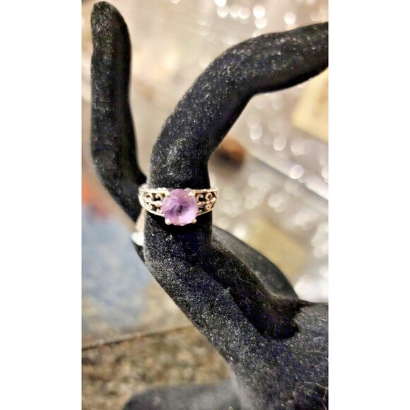 Round Amethyst, gemstone Art Deco design Sterling Silver 925 Ring Filigree sz 5 - Picture 6 of 14